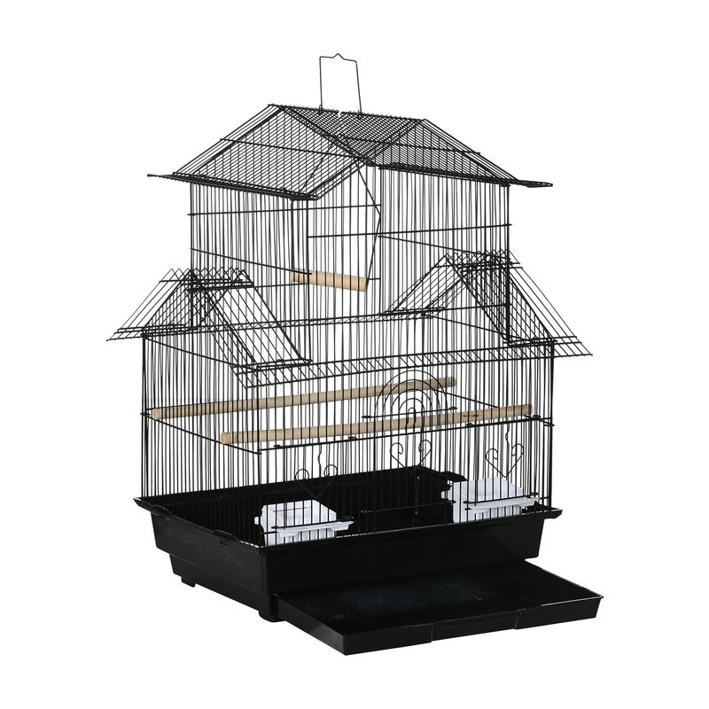 PawHut 25"H Bird Cage with Perch, Swing, Food Container, Slide-out Tray, Handle