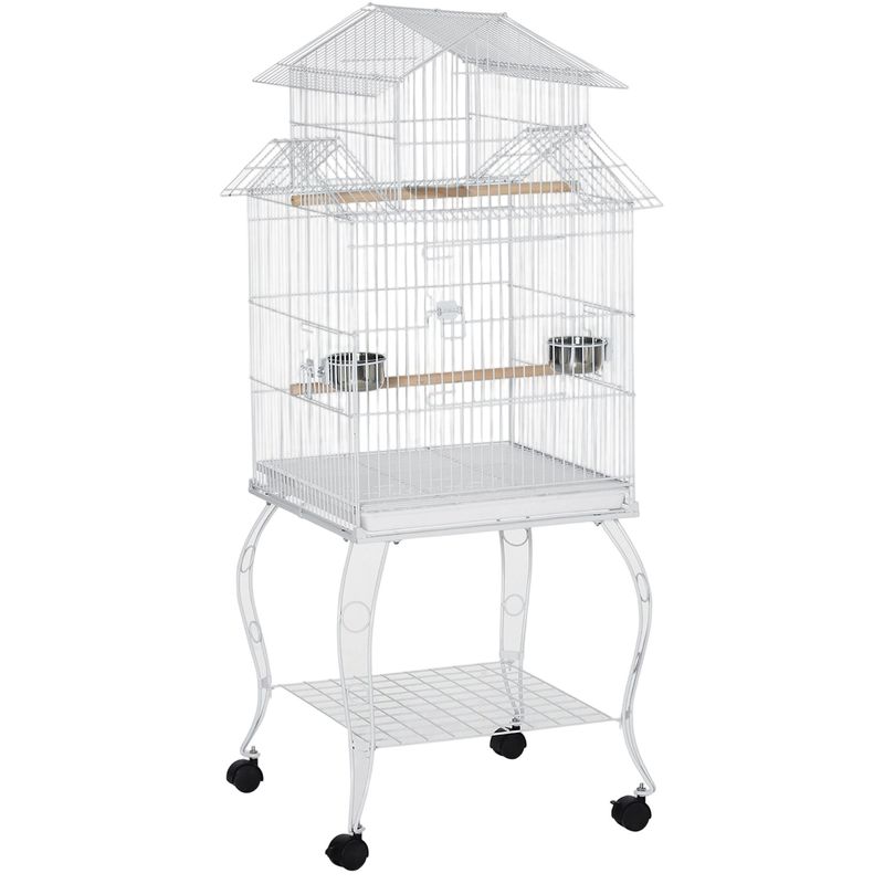PawHut 53.9''H Large Rolling Steel Bird Cage Bird House with Detachable Rolling Stand, Storage Shelf